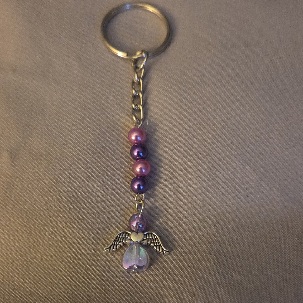 Hand Crafted Purple and Silver Angel Keychain